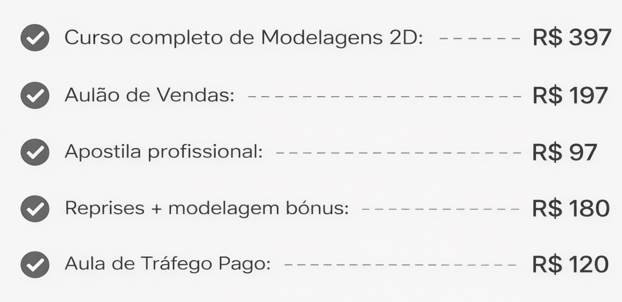 Tabela com todos os entregáveis do curso
